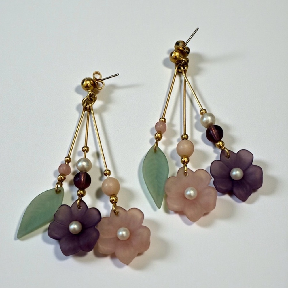 Vintage AVON Brushed Pastel Feminine Floral Drop Earrings